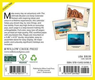 2027 Willow Creek The Ultimate Bucket List Calendar 6.2 x 5.4 Day-to-Day Calendar (64962)