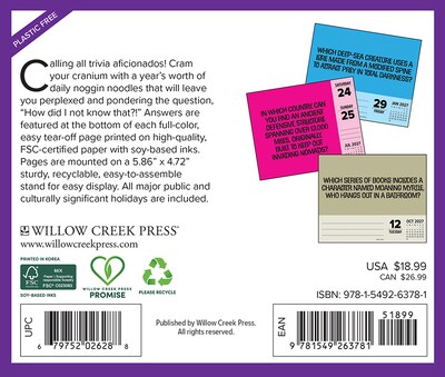 2027 Willow Creek Trivia Night 6.2 x 5.4 Day-to-Day Calendar (63781)