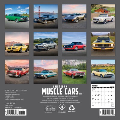 2027 Willow Creek American Muscle Cars 7 x 7 Monthly Wall Calendar (63873)