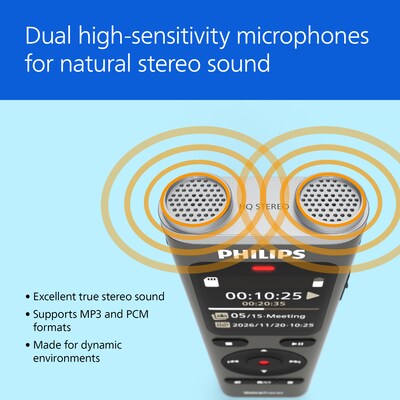 Philips VoiceTracer Series Digital Voice Recorder, 8GB, Silver (DVT2075)