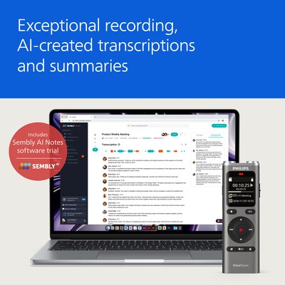 Philips VoiceTracer Series Digital Voice Recorder, 8GB, Silver (DVT2075)