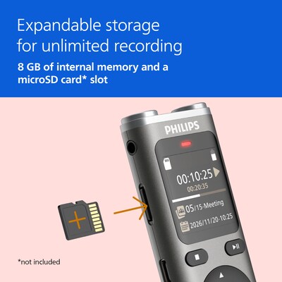 Philips VoiceTracer Series Digital Voice Recorder, 8GB, Silver (DVT2075)