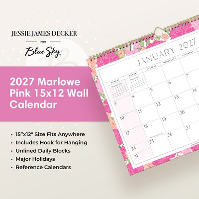 2027 Blue Sky Jessie James Decker Monthly Wall Calendar, Floral (162626)