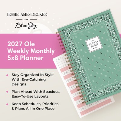 2027 Blue Sky Jessie James Decker 5" x 8" Calendar Year Weekly & Monthly Standard Planner Cover, Green Ole (162650)