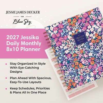 2027 Blue Sky Jessie James Decker 8" x 10" Calendar Year Daily Standard Planner Cover, Floral (164175)