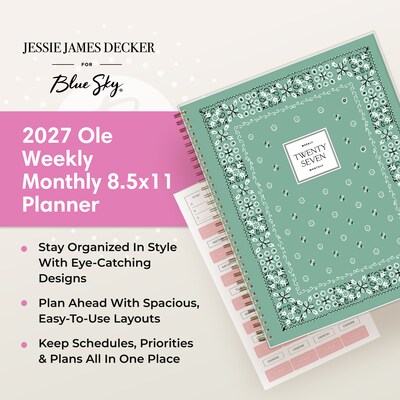 2027 Blue Sky Jessie James Decker 8.5" x 11" Calendar Year Weekly & Monthly Standard Planner Cover, Green Ole (162649)