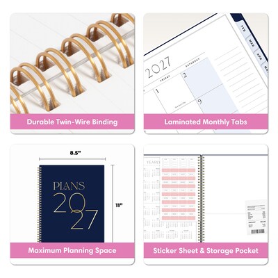 2027 Blue Sky Jessie James Decker 8.5" x 11" Calendar Year Weekly & Monthly Standard Planner Cover, Blue/Gold (164178)