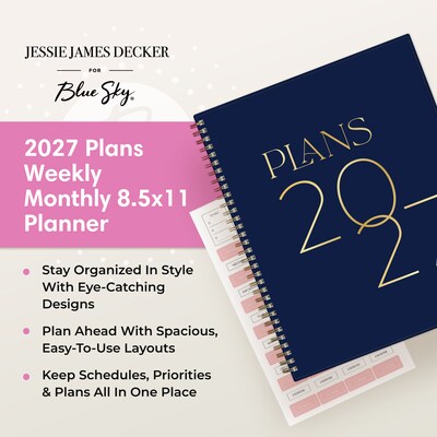 2027 Blue Sky Jessie James Decker 8.5" x 11" Calendar Year Weekly & Monthly Standard Planner Cover, Blue/Gold (164178)