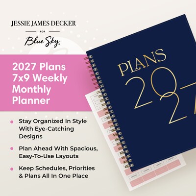 2027 Blue Sky Jessie James Decker 7" x 9" Calendar Year Weekly & Monthly Standard Planner Cover, Blue/Gold (164179)