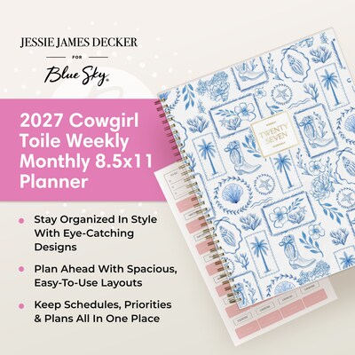 2027 Blue Sky Jessie James Decker 8.5" x 11" Calendar Year Weekly & Monthly Standard Planner Cover, Cowgirl Toile (162631)