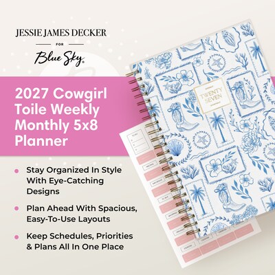 2027 Blue Sky Jessie James Decker 5" x 8" Calendar Year Weekly & Monthly Standard Planner Cover, Cowgirl Toile (162632)