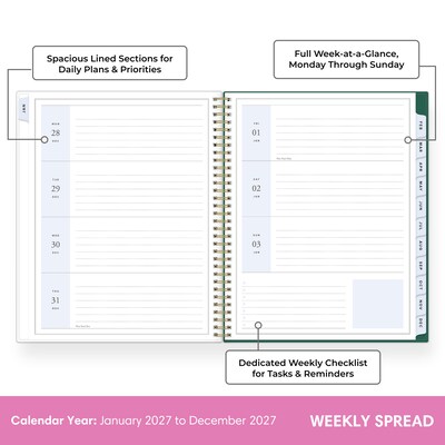 2027 Blue Sky Jessie James Decker 8.5 x 11 Calendar Year Weekly & Monthly Standard Planner Cover, Vanita Green (164169)