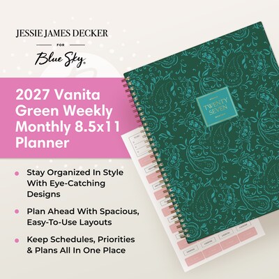 2027 Blue Sky Jessie James Decker 8.5" x 11" Calendar Year Weekly & Monthly Standard Planner Cover, Vanita Green (164169)