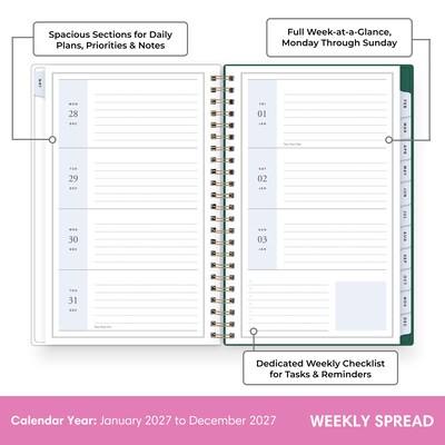 2027 Blue Sky Jessie James Decker 5 x 8 Calendar Year Weekly & Monthly Standard Planner Cover, Vanita Green (164168)
