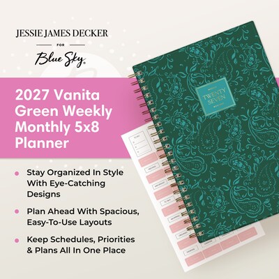 2027 Blue Sky Jessie James Decker 5" x 8" Calendar Year Weekly & Monthly Standard Planner Cover, Vanita Green (164168)