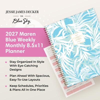 2027 Blue Sky Jessie James Decker 8.5" x 11" Calendar Year Weekly & Monthly Standard Planner Cover, Maren Blue (162647)