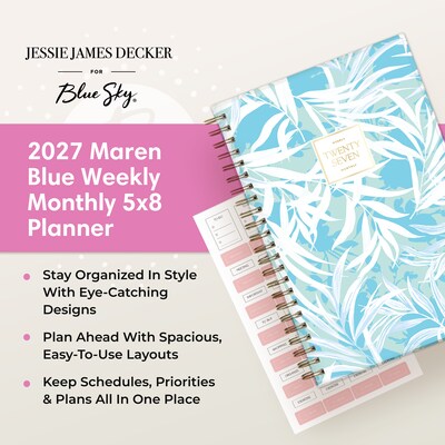 2027 Blue Sky Jessie James Decker 5" x 8" Calendar Year Weekly & Monthly Standard Planner Cover, Maren Blue (162648)