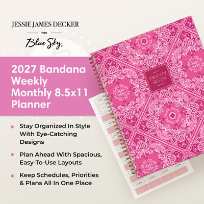2027 Blue Sky Jessie James Decker 8.5" x 11" Calendar Year Weekly & Monthly Standard Planner Cover, Pink (164180)