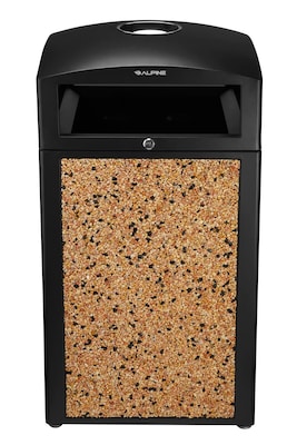 Alpine Industries Steel Outdoor Trash Can with Ashtray Dome Lid, 40 Gallon, Stone (472-40-STO)