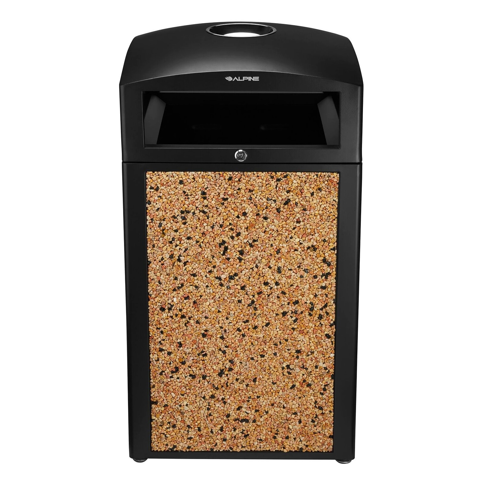 Alpine Industries Steel Outdoor Trash Can with Ashtray Dome Lid, 40 Gallon, Stone (472-40-STO)