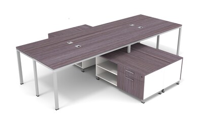 Boss Office Products Simple System 66W Desk with Storage Cabinet, Driftwood, 4/Set (SGSD017-102)