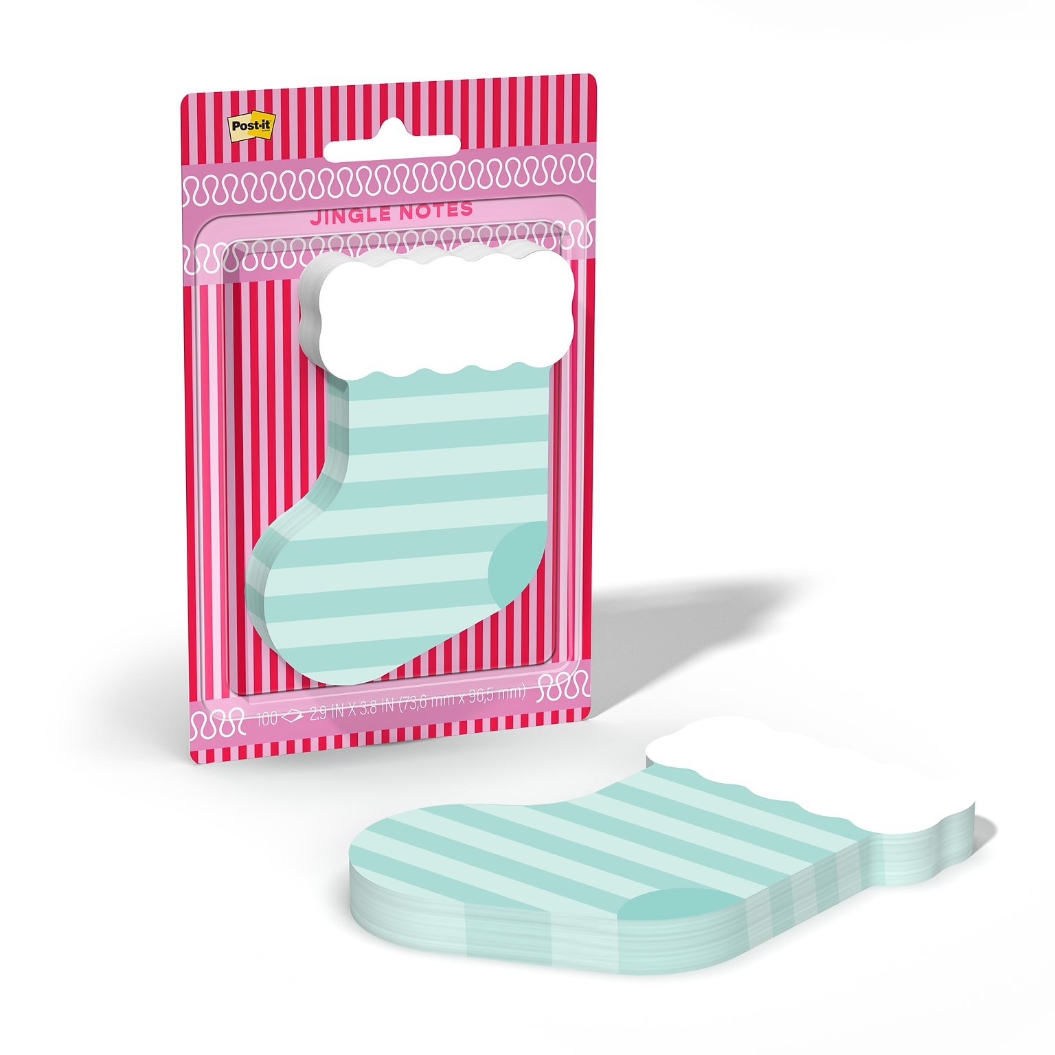 Post-it Jingle Stocking Sticky Notes, 2.9 x 3.8, Holiday Theme, Green, 100 Sheets/Pad (HOL26-JN-SOC)