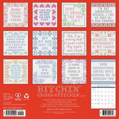 2027 Willow Creek Bitchin Cross-Stitchin 12 x 12 Monthly Wall Calendar, Assorted Colors (59227)