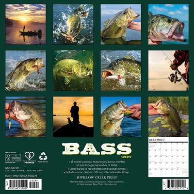 2027 Willow Creek Bass 12 x 12 Monthly Wall Calendar, Assorted Colors (59029)