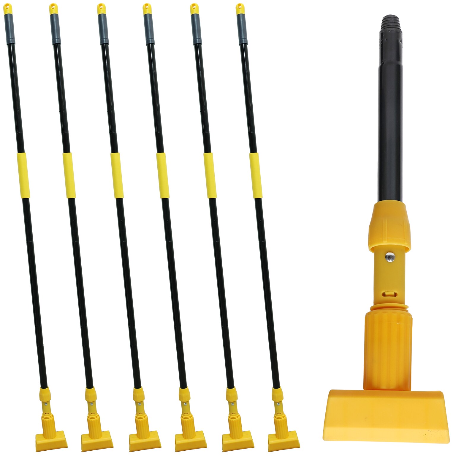 BISON LIFE 61 Extendable Jaw Clamp Wet Mop Handle, Black/Yellow, 6/Pack (BPHD-EXH-JC-BK-1-6A)