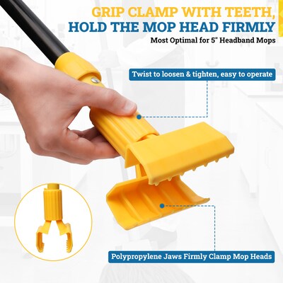 BISON LIFE 61 Extendable Jaw Clamp Wet Mop Handle, Black/Yellow, 6/Pack (BPHD-EXH-JC-BK-1-6A)