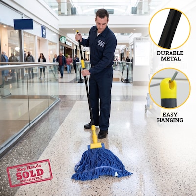 BISON LIFE 61" Extendable Jaw Clamp Wet Mop Handle, Black/Yellow, 6/Pack (BPHD-EXH-JC-BK-1-6A)
