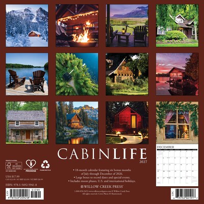 2027 Willow Creek Cabin Life 12 x 12 Monthly Wall Calendar, Assorted Colors (59418)