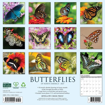 2027 Willow Creek Butterflies 12 x 12 Monthly Wall Calendar, Assorted Colors (59401)