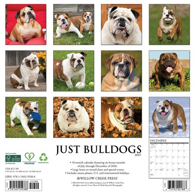 2027 Willow Creek Just Bulldogs 12 x 12 Monthly Wall Calendar, Assorted Colors (59388)