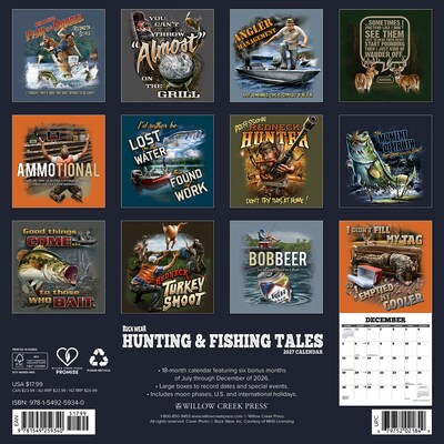 2027 Willow Creek Buck Wear Hunting & Fishing Tales 12 x 12 Monthly Wall Calendar, Assorted Colors (59340)