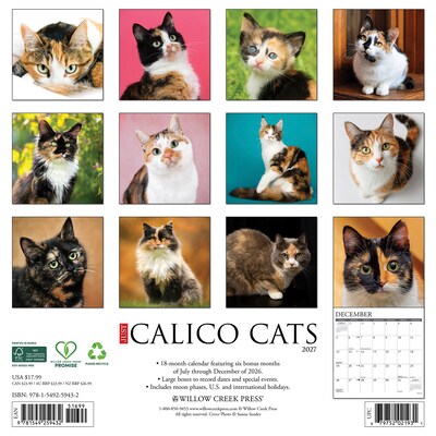2027 Willow Creek Calico Cats 12 x 12 Monthly Wall Calendar (59432)