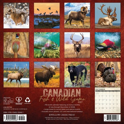 2027 Willow Creek Canadian Fish & Wild Game 12 x 12 Monthly Wall Calendar (59487)