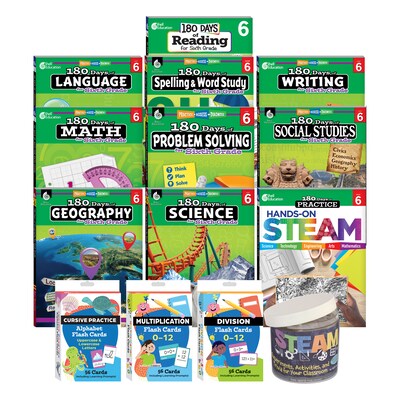 Shell Education 180 Days: Homeschool Grade 6 Workbook, 15 Books/Set (SEP163422)