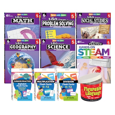 Shell Education 180 Days: Homeschool Grade 5 Workbook, 15 Books/Set (SEP163421)