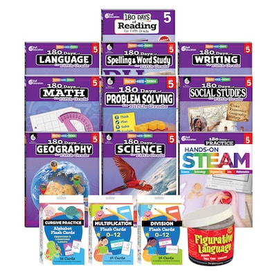 Shell Education 180 Days: Homeschool Grade 5 Workbook, 15 Books/Set (SEP163421)