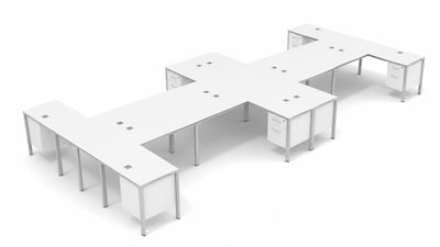 Boss Office Products Simple System 66W L-Shaped Desk with File Pedestal, White, 8/Set (SGSD027-102-WT)