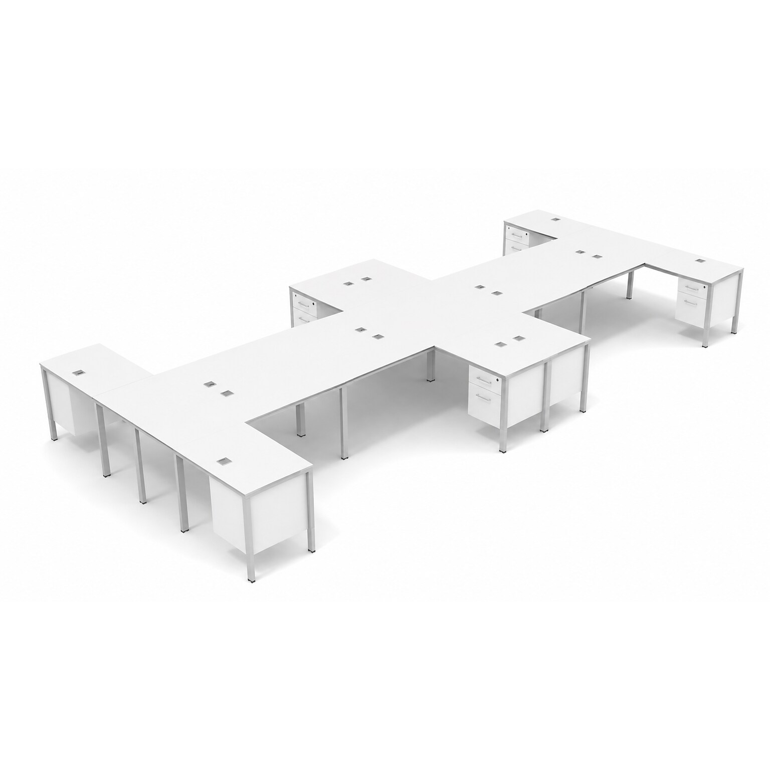 Boss Office Products Simple System 66W L-Shaped Desk with File Pedestal, White, 8/Set (SGSD027-102-WT)