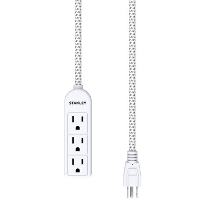 STANLEY PowerMAX 3 Mini 3-Outlet Power Strip with Braided Fabric Cord & Straight Plug, 1.5-ft., White (30000)