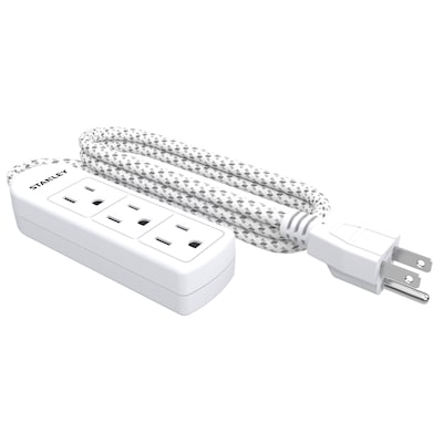 STANLEY PowerMAX 3 Mini 3-Outlet Power Strip with Braided Fabric Cord & Straight Plug, 1.5-ft., White (30000)