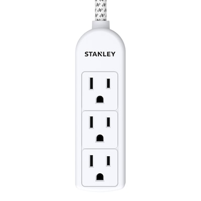 STANLEY PowerMAX 3 Mini 3-Outlet Power Strip with Braided Fabric Cord & Straight Plug, 1.5-ft., White (30000)