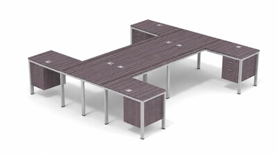 Boss Office Products Simple System 66W L-Shaped Desk with File Pedestal, Driftwood, 4/Set (SGSD018-102)