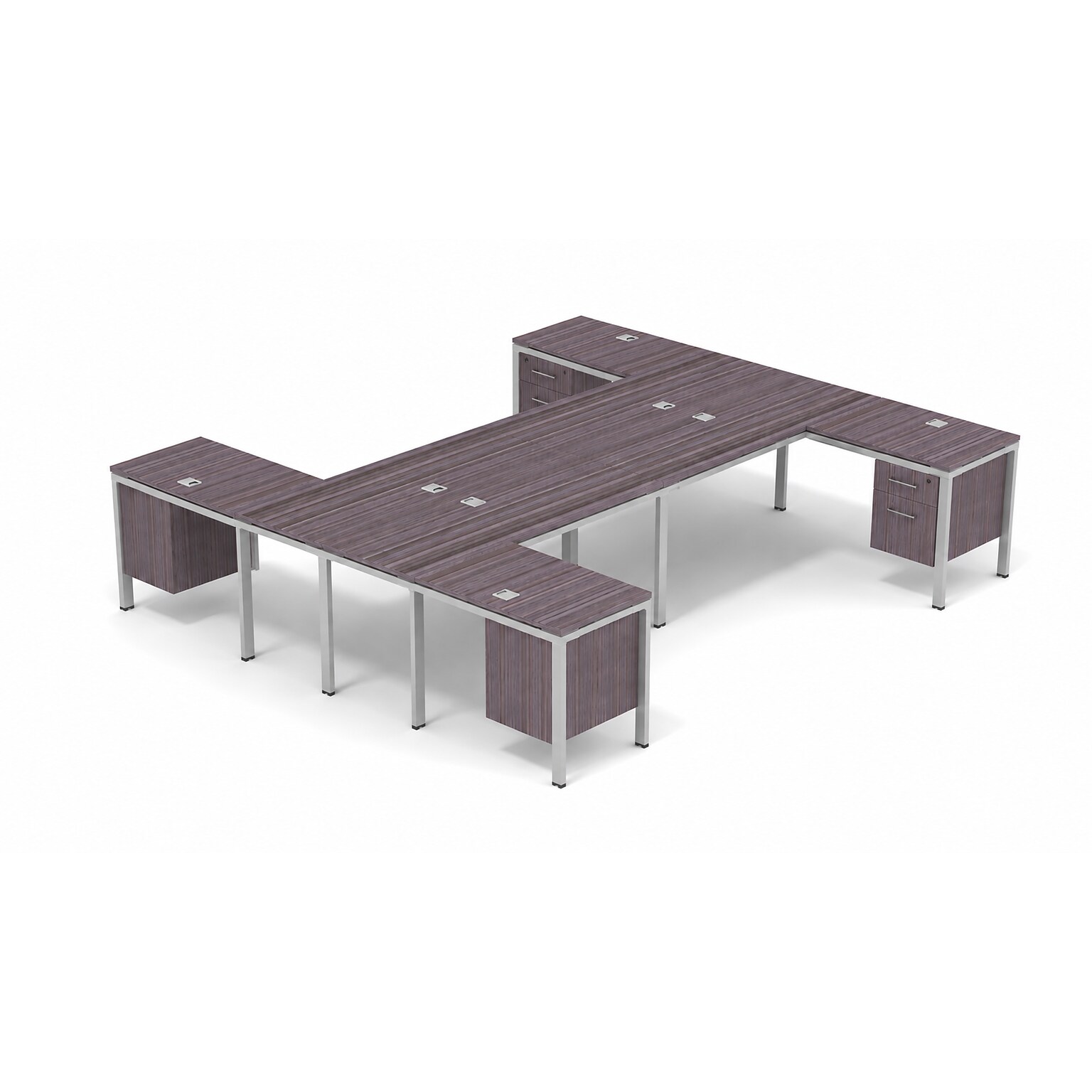 Boss Office Products Simple System 66W L-Shaped Desk with File Pedestal, Driftwood, 4/Set (SGSD018-102)