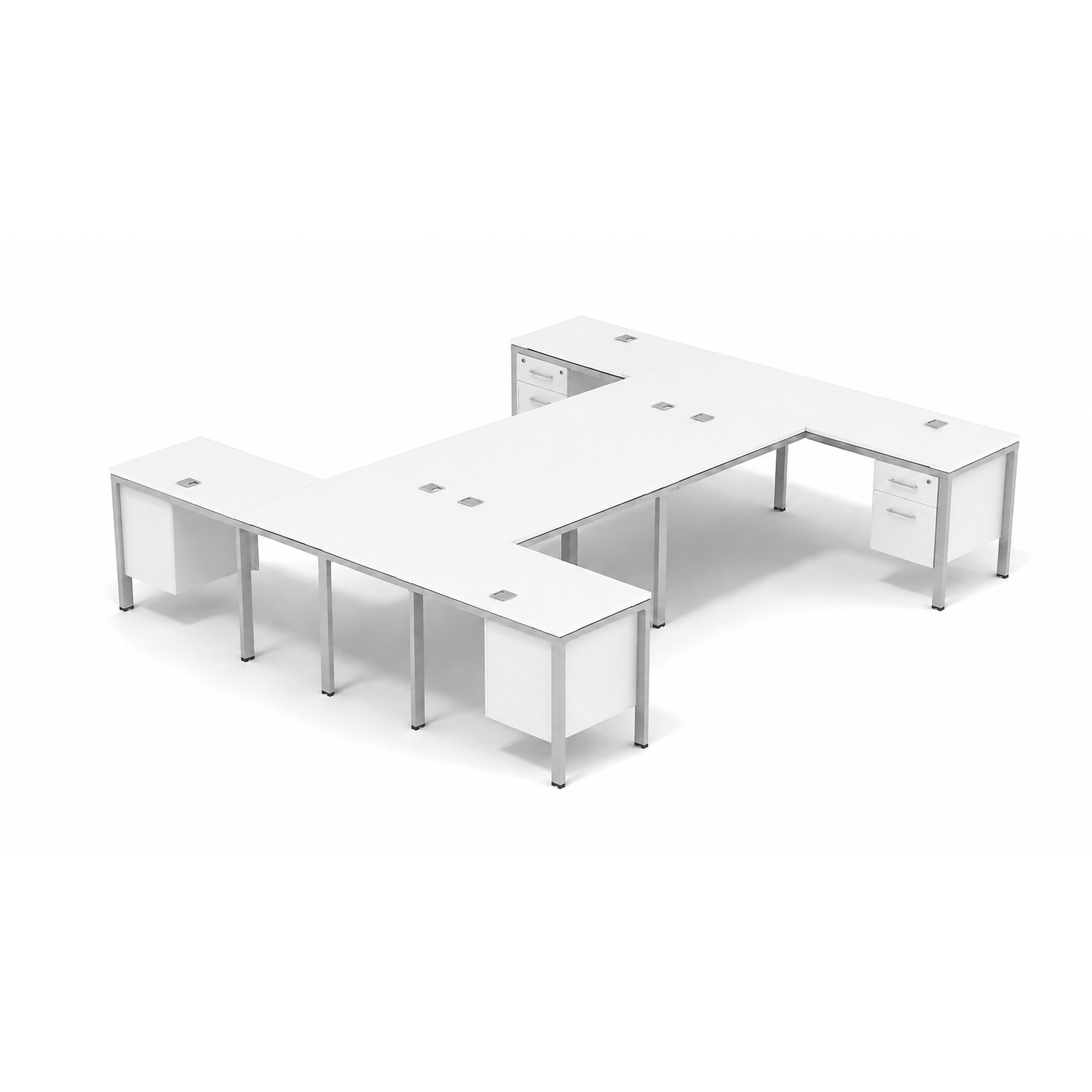 Boss Office Products Simple System 66W L-Shaped Desk with File Pedestal, White, 4/Set (SGSD018-102-WT)