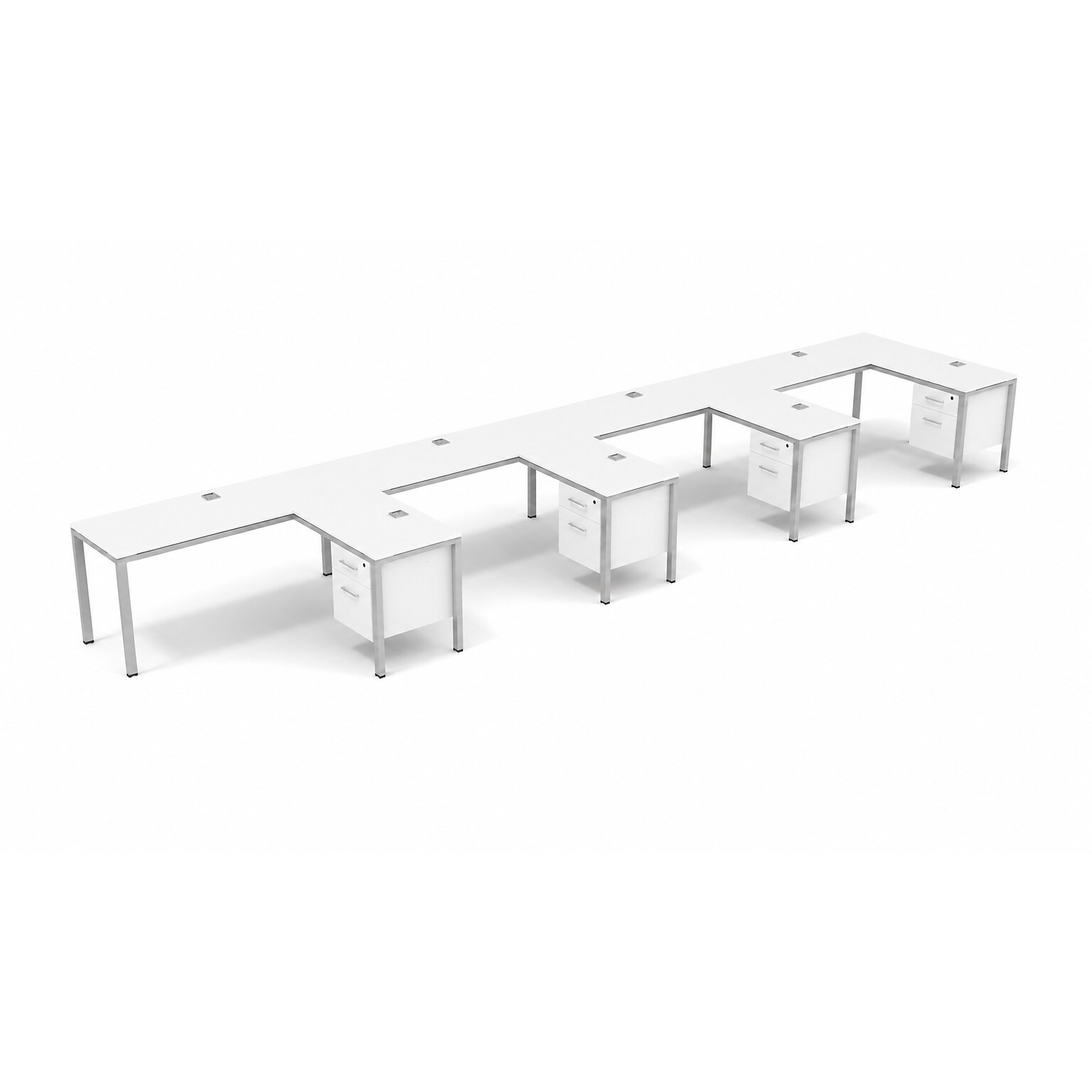 Boss Office Products Simple System 66W L-Shaped Desk with File Pedestal, White, 4/Set (SGSD012-102-WT)