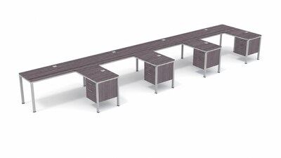 Boss Office Products Simple System 66W L-Shaped Desk with File Pedestal, Driftwood, 4/Set (SGSD012-102)